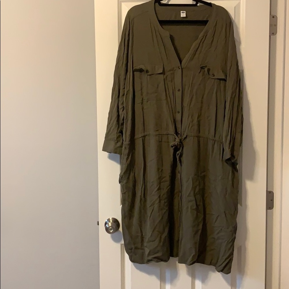 Button-FrontTie-Belt Plus-Size Utility Dress